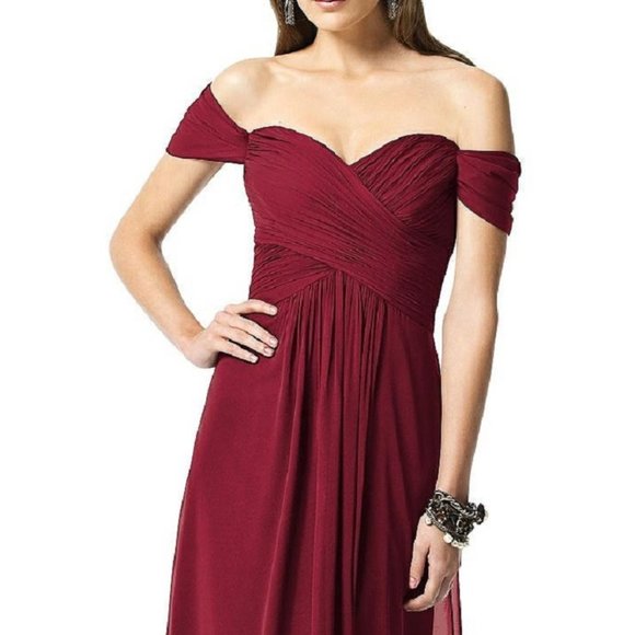 Dessy 2844...Full Length, Off the shoulders Dress.....Burgundy....Size 2....NWT - Picture 3 of 6